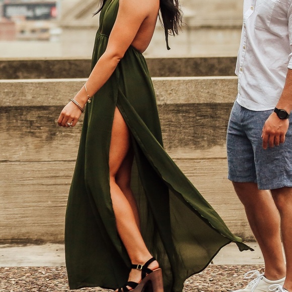 Olive maxi slit halter dress - Picture 2 of 3